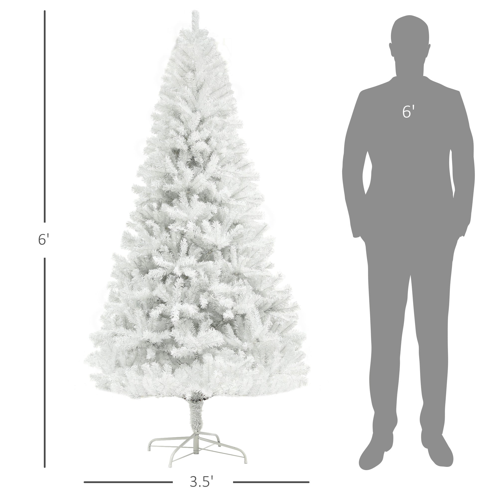 6ft Unlit Artificial White Christmas Tree, Holiday Décor With 1000 Branch Tips, Auto Open And Steel Base