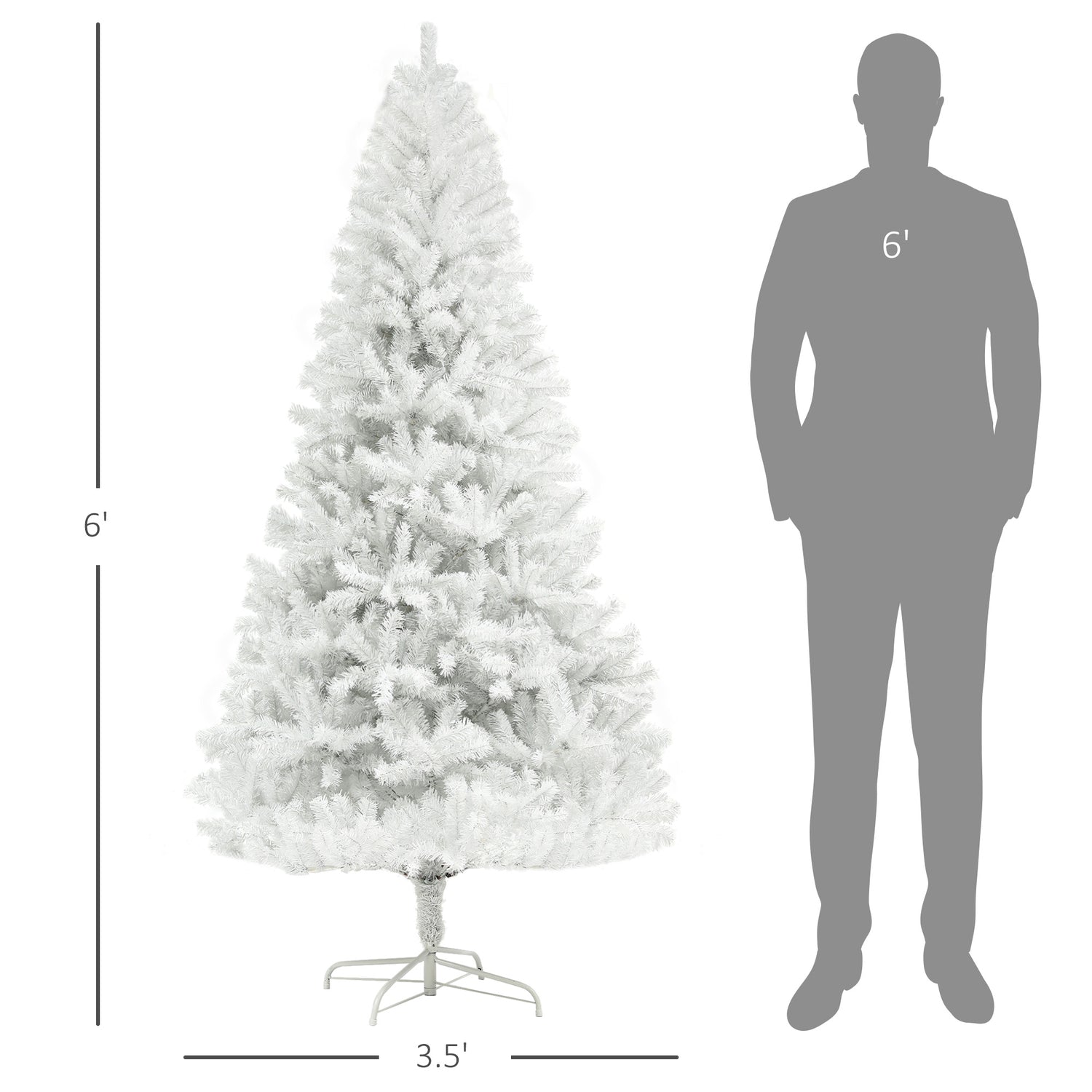 6ft Unlit Artificial White Christmas Tree, Holiday Décor With 1000 Branch Tips, Auto Open And Steel Base