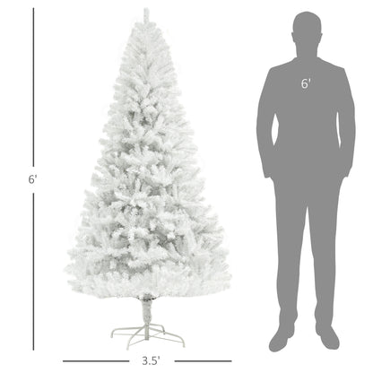 6ft Unlit Artificial White Christmas Tree, Holiday Décor With 1000 Branch Tips, Auto Open And Steel Base
