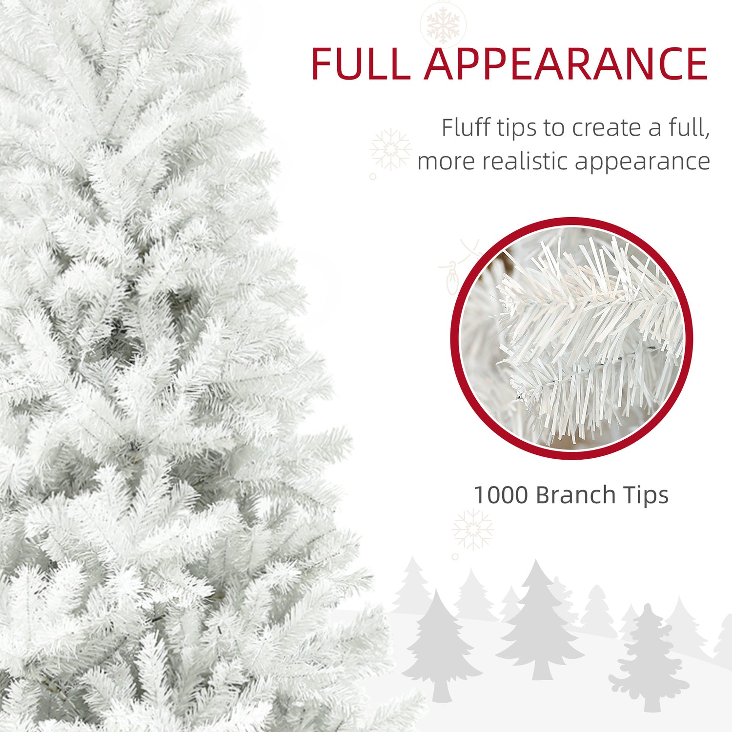 6ft Unlit Artificial White Christmas Tree, Holiday Décor With 1000 Branch Tips, Auto Open And Steel Base