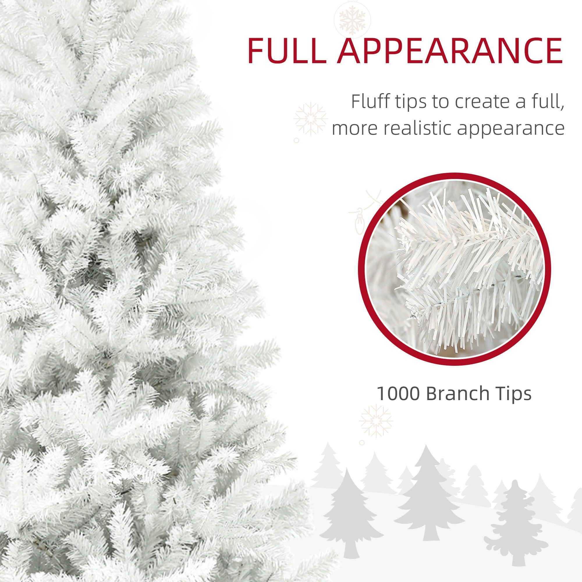 6ft Unlit Artificial White Christmas Tree, Holiday Décor With 1000 Branch Tips, Auto Open And Steel Base