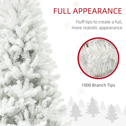 6ft Unlit Artificial White Christmas Tree, Holiday Décor With 1000 Branch Tips, Auto Open And Steel Base