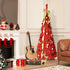 6FT Red Pop-Up Christmas Tree With 150 Warm White LED Lights, Ornaments Included – 4 Ribbons, Bow, Flowers, Snowflakes, Pine Cones & Balls – Easy Assembly & Space-Saving Holiday Décor
