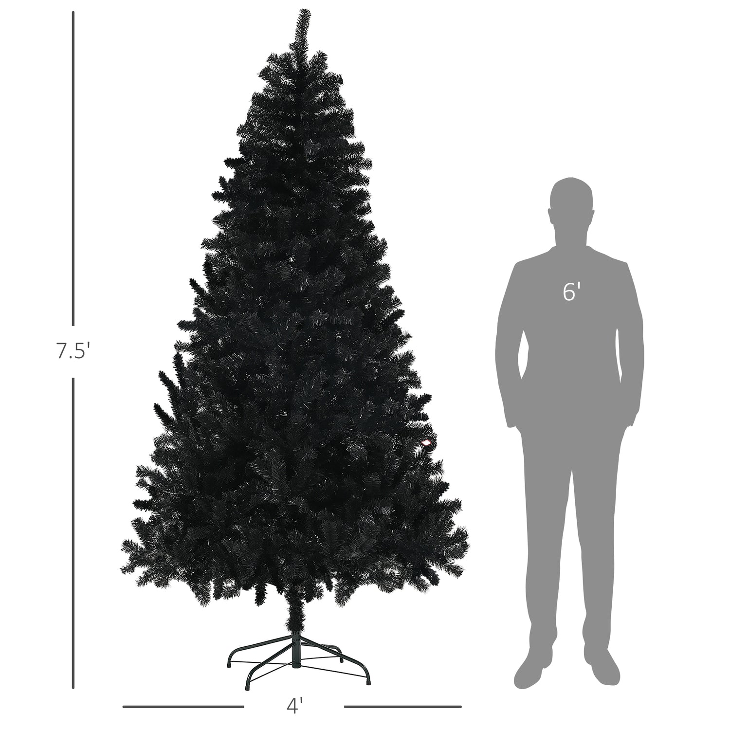 7.5ft Unlit Artificial Black Christmas Tree, Holiday Décor with 1346 Branch Tips, Auto Open and Steel Base