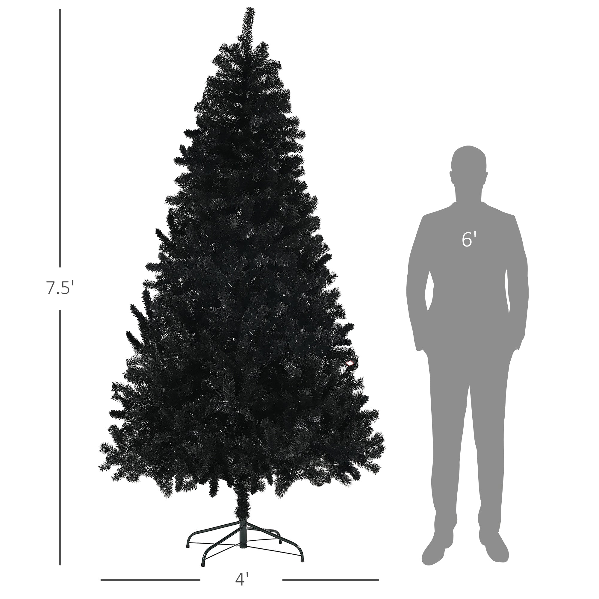 7.5ft Unlit Artificial Black Christmas Tree, Holiday Décor with 1346 Branch Tips, Auto Open and Steel Base