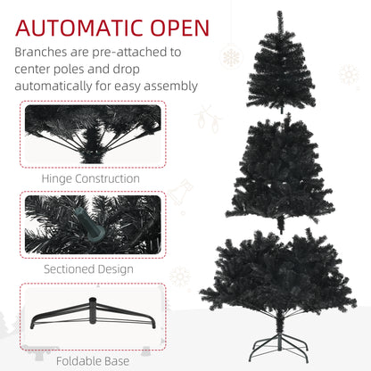 7.5ft Unlit Artificial Black Christmas Tree, Holiday Décor with 1346 Branch Tips, Auto Open and Steel Base
